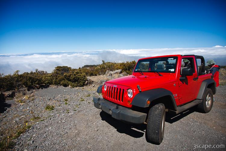 Jeep Wrangler above the clouds on Haleakala Volcano