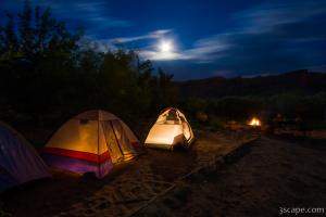 Night shot of camp site at Goose Island