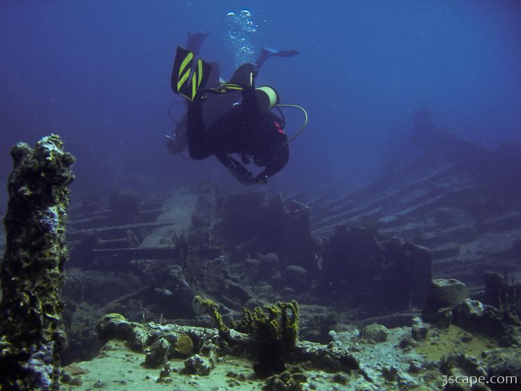 Divers around the wreck