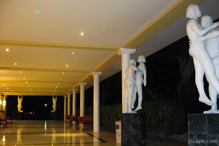 Hallway and statues at the resort