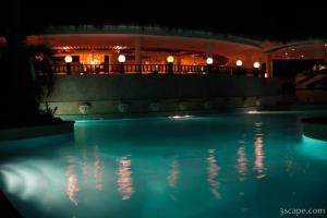 Night shot of VIP pool and restaurant