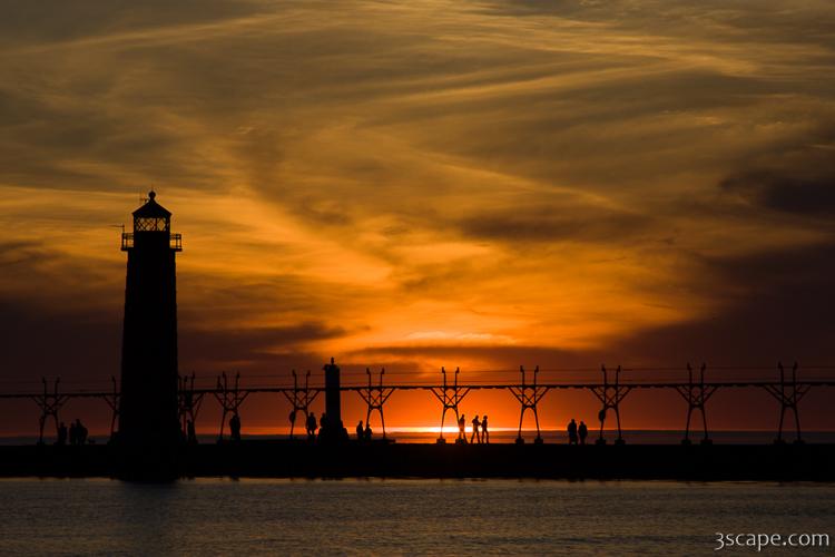 Sunset at Grand Haven pier and lighthouse