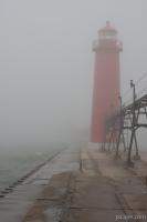 Lighthouse in thick Lake Michigan fog