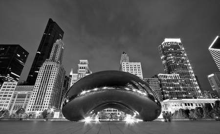 Cloud Gate and Skyline Framed Print