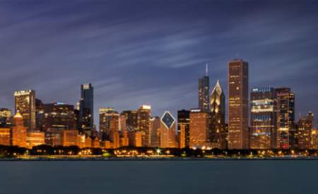 Chicago Skyline at Night Panoramic Wide Framed Print