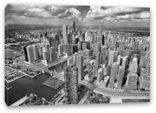 Downtown Chicago Aerial Black and White Fine Art Canvas Print