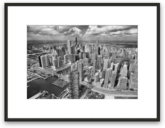 Downtown Chicago Aerial Black and White Framed Fine Art Print