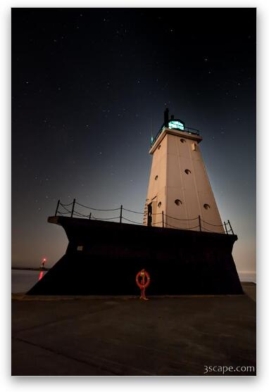 Ludington North Breakwater Lighthouse at Night Fine Art Metal Print