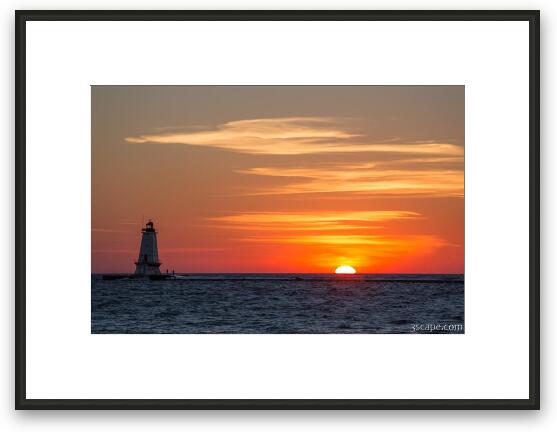 Ludington North Breakwater Light at Sunset Framed Fine Art Print
