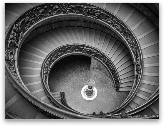 Famous Bramante Spiral Staircase Black and White Fine Art Metal Print
