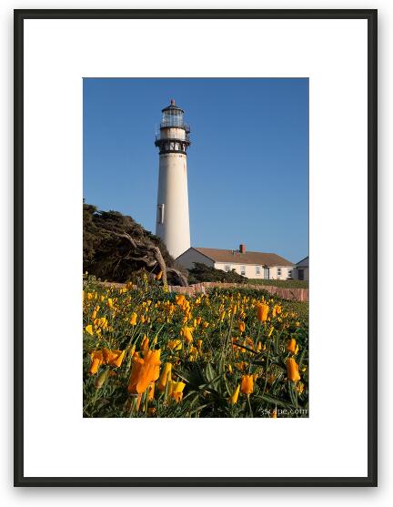 Pigeon Point Lighthouse and California Poppies Framed Fine Art Print