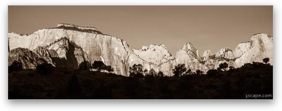 Towers of the Virgin Black and White Panoramic Fine Art Metal Print