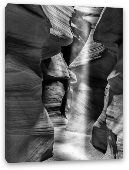 Antelope Canyon Light Beam Black and White Fine Art Canvas Print