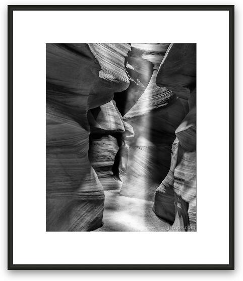 Antelope Canyon Light Beam Black and White Framed Fine Art Print