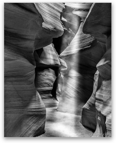 Antelope Canyon Light Beam Black and White Fine Art Metal Print