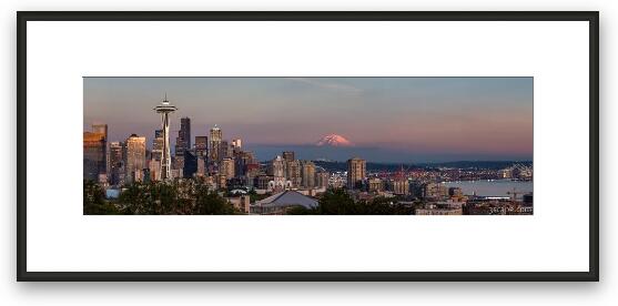 Seattle Skyline and Mt. Rainier Panoramic Wide Framed Fine Art Print