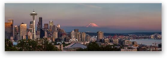 Seattle Skyline and Mt. Rainier Panoramic Wide Fine Art Metal Print