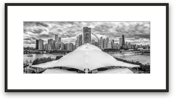 Chicago Skyline from Navy Pier Black and White Framed Fine Art Print