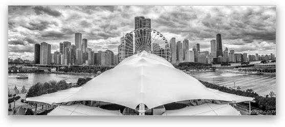 Chicago Skyline from Navy Pier Black and White Fine Art Metal Print