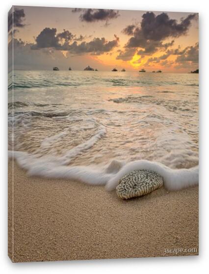 Grand Cayman Beach Coral Waves at Sunset Fine Art Canvas Print