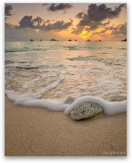 Grand Cayman Beach Coral Waves at Sunset Fine Art Metal Print