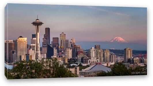 Seattle Skyline and Mt. Rainier Panoramic Fine Art Canvas Print