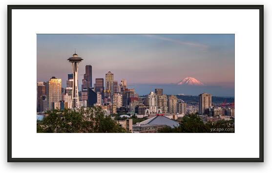 Seattle Skyline and Mt. Rainier Panoramic Framed Fine Art Print