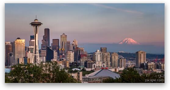 Seattle Skyline and Mt. Rainier Panoramic Fine Art Metal Print