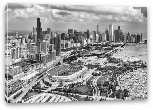Soldier Field and Chicago Skyline Black and White Fine Art Canvas Print