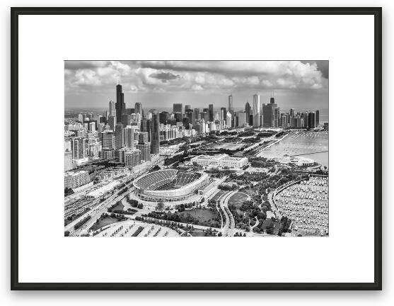 Soldier Field and Chicago Skyline Black and White Framed Fine Art Print