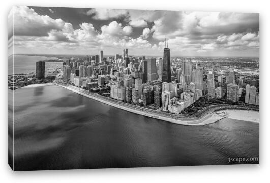 Chicago Gold Coast Aerial Panoramic BW Fine Art Canvas Print