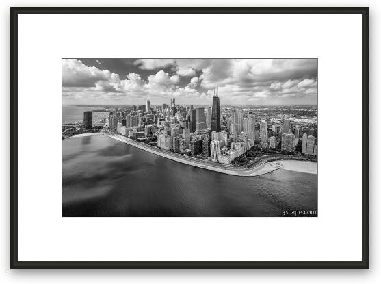 Chicago Gold Coast Aerial Panoramic BW Framed Fine Art Print