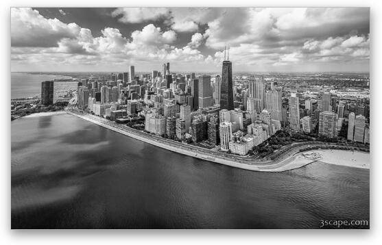 Chicago Gold Coast Aerial Panoramic BW Fine Art Metal Print