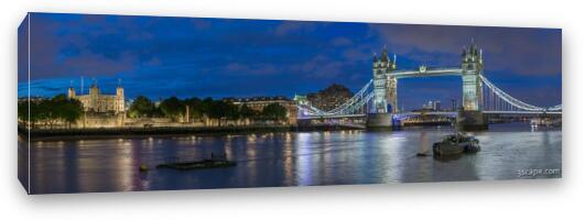 Tower of London and Tower Bridge at Night Panoramic Fine Art Canvas Print