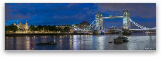 Tower of London and Tower Bridge at Night Panoramic Fine Art Metal Print