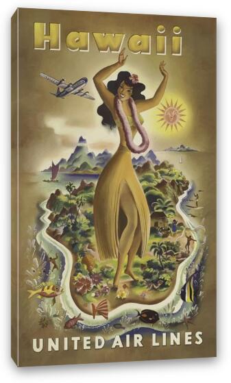 Vintage Hawaii United Airlines Poster Fine Art Canvas Print