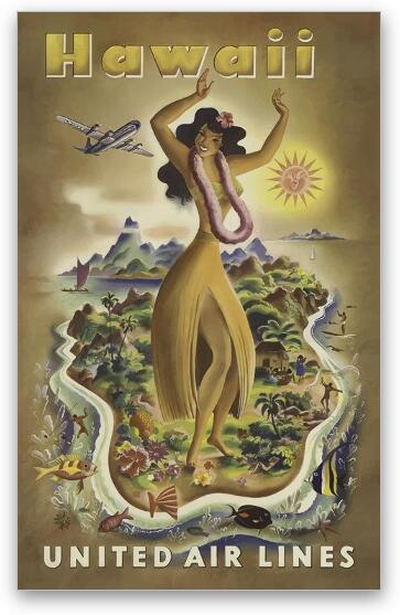 Vintage Hawaii United Airlines Poster Fine Art Metal Print