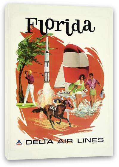 Vintage Florida Delta Airlines Poster Fine Art Canvas Print