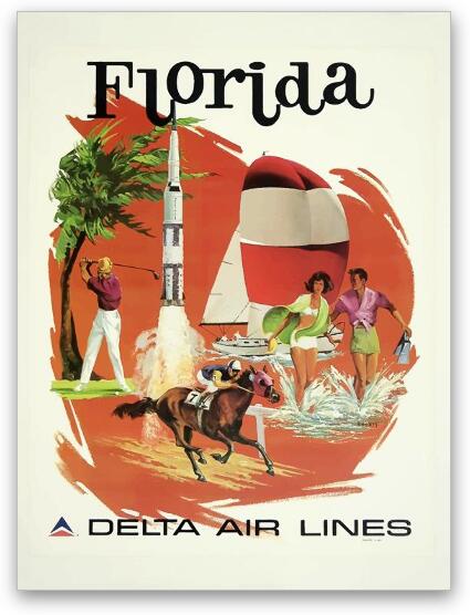 Vintage Florida Delta Airlines Poster Fine Art Metal Print
