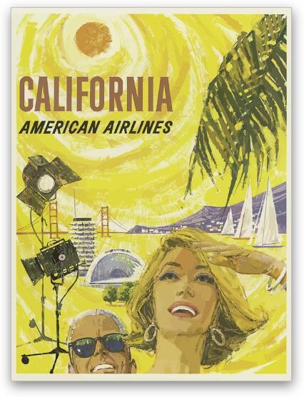 Vintage California American Airlines Poster Fine Art Metal Print