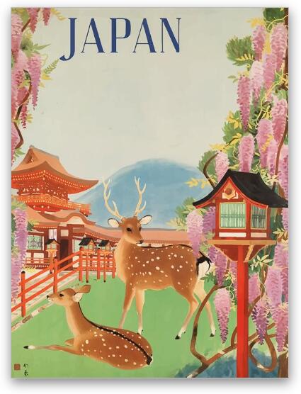 Vintage Japan Travel Poster Fine Art Metal Print