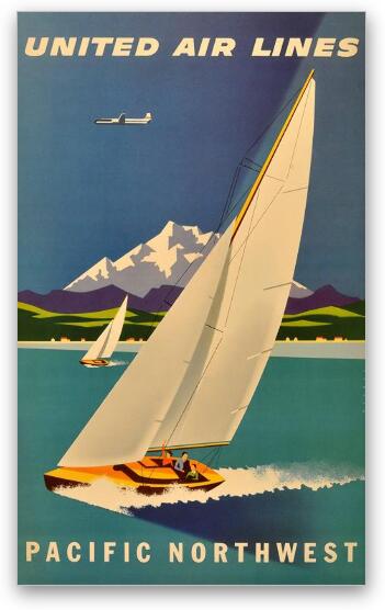 Vintage Pacific Northwest United Airlines Poster Fine Art Metal Print