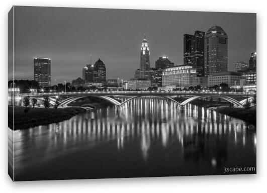 Columbus Ohio Skyline at Night Black and White Fine Art Canvas Print