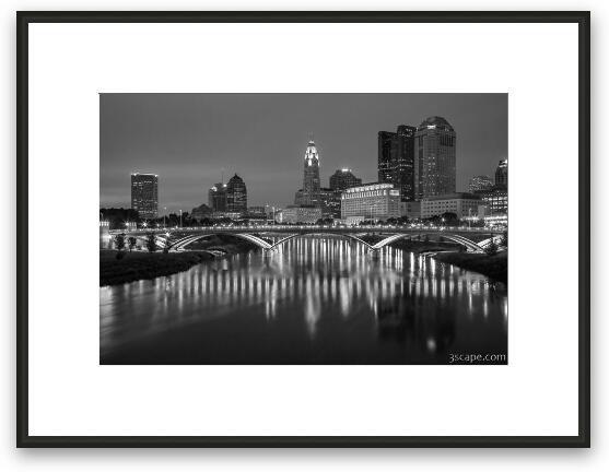 Columbus Ohio Skyline at Night Black and White Framed Fine Art Print