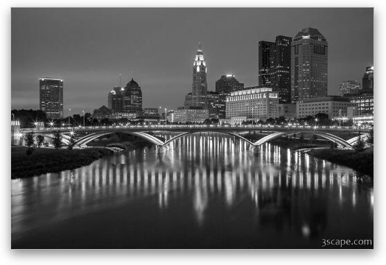 Columbus Ohio Skyline at Night Black and White Fine Art Metal Print
