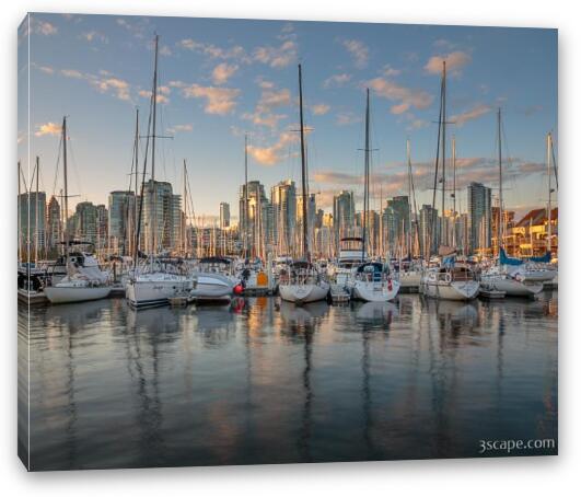 Vancouver Skyline and Sailboats at Dusk Fine Art Canvas Print