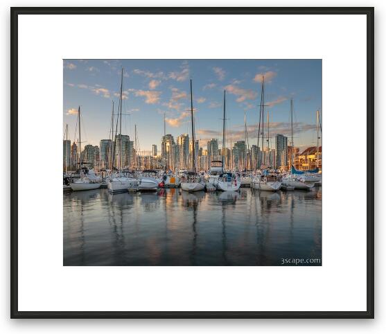 Vancouver Skyline and Sailboats at Dusk Framed Fine Art Print