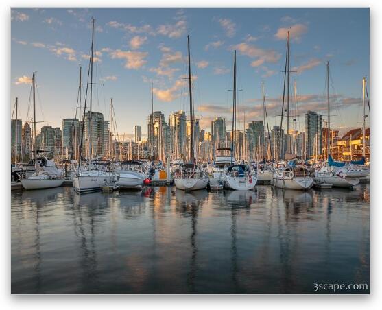 Vancouver Skyline and Sailboats at Dusk Fine Art Metal Print