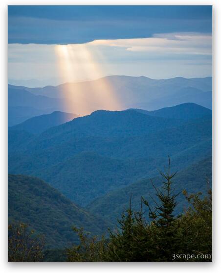 God Rays Over the Blue Ridge Mountains Fine Art Metal Print