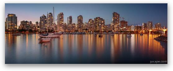 Vancouver Skyline at Dusk Panoramic Fine Art Metal Print